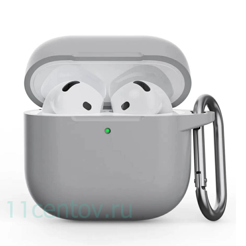 Картинка Силиконовый чехол c карабином для AirPods 4 Серый от интернет-магазина электроники «11 Центов»