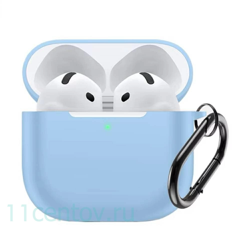 Картинка Силиконовый чехол c карабином для AirPods 4 Голубой от интернет-магазина электроники «11 Центов»
