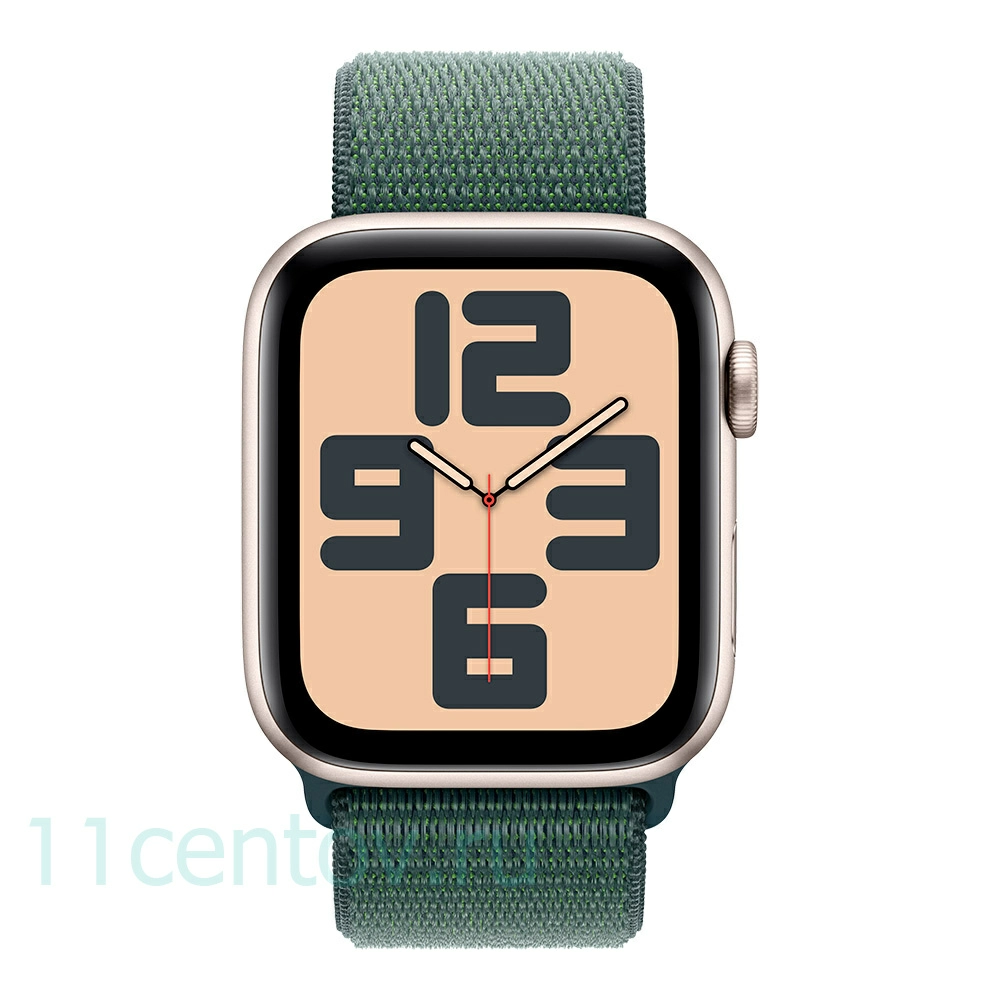 Картинка Apple Watch SE 2024 GPS 44mm Starlight Aluminum Case with Lake Green Sport Loop от интернет-магазина электроники «11 Центов»