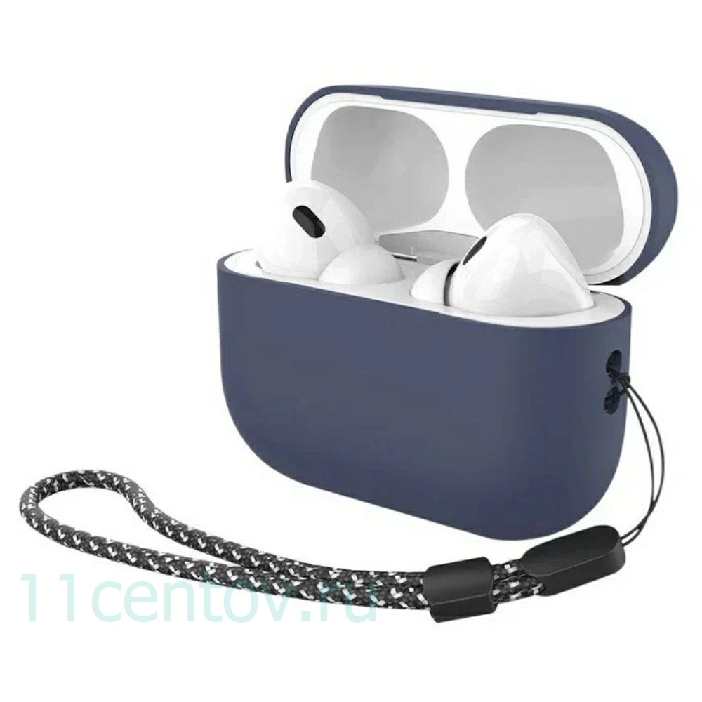 Картинка Силиконовый чехол Deppa c ремешком для AirPods Pro 2 Синий от интернет-магазина электроники «11 Центов»