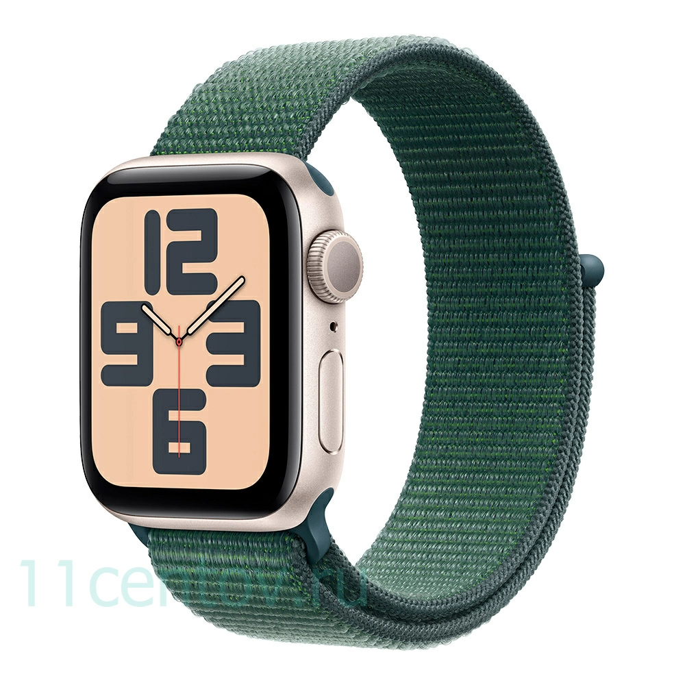 Картинка Apple Watch SE 2024 GPS 40mm Starlight Aluminum Case with Lake Green Sport Loop от интернет-магазина электроники «11 Центов»