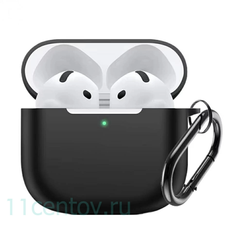 Картинка Силиконовый чехол c карабином для AirPods 4 Черный от интернет-магазина электроники «11 Центов»
