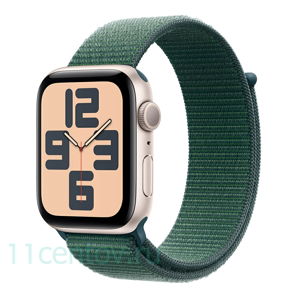 Картинка Apple Watch SE 2024 GPS 44mm Starlight Aluminum Case with Lake Green Sport Loop от интернет-магазина электроники «11 Центов»