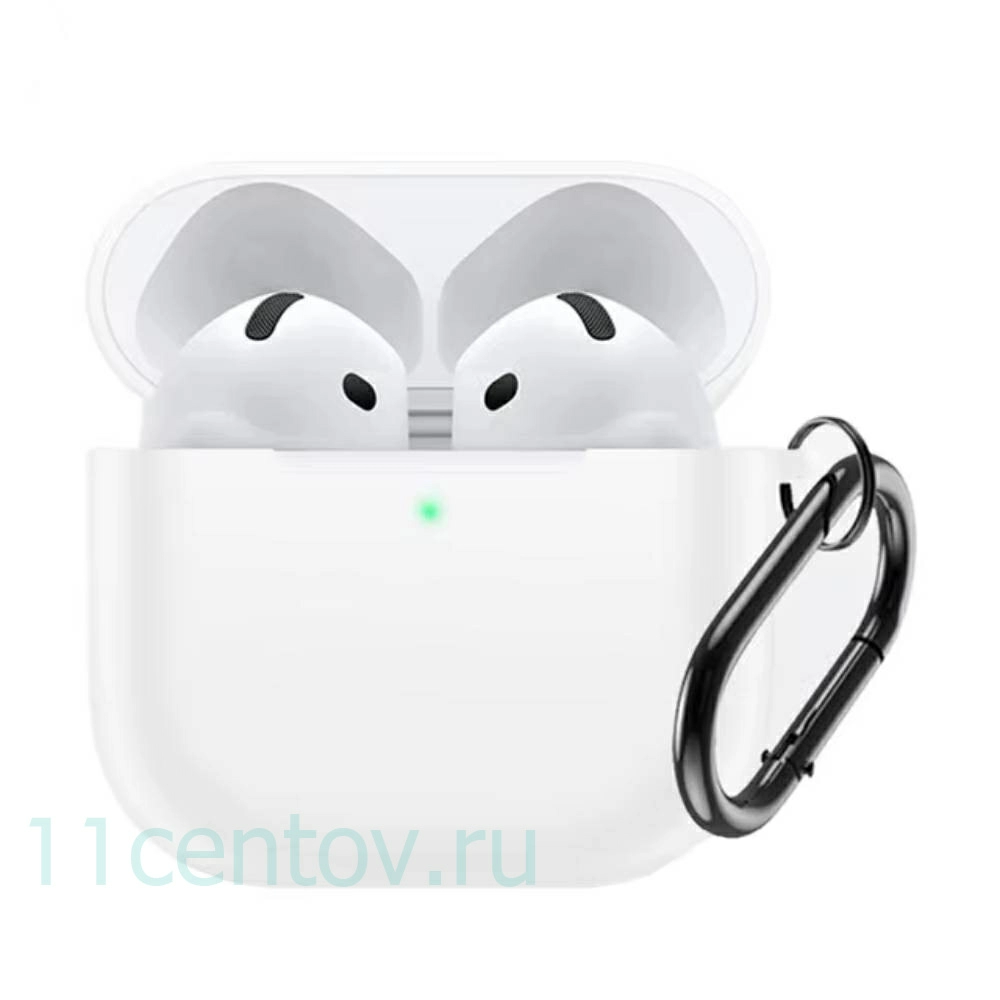 Картинка Силиконовый чехол c карабином для AirPods 4 Белый от интернет-магазина электроники «11 Центов»