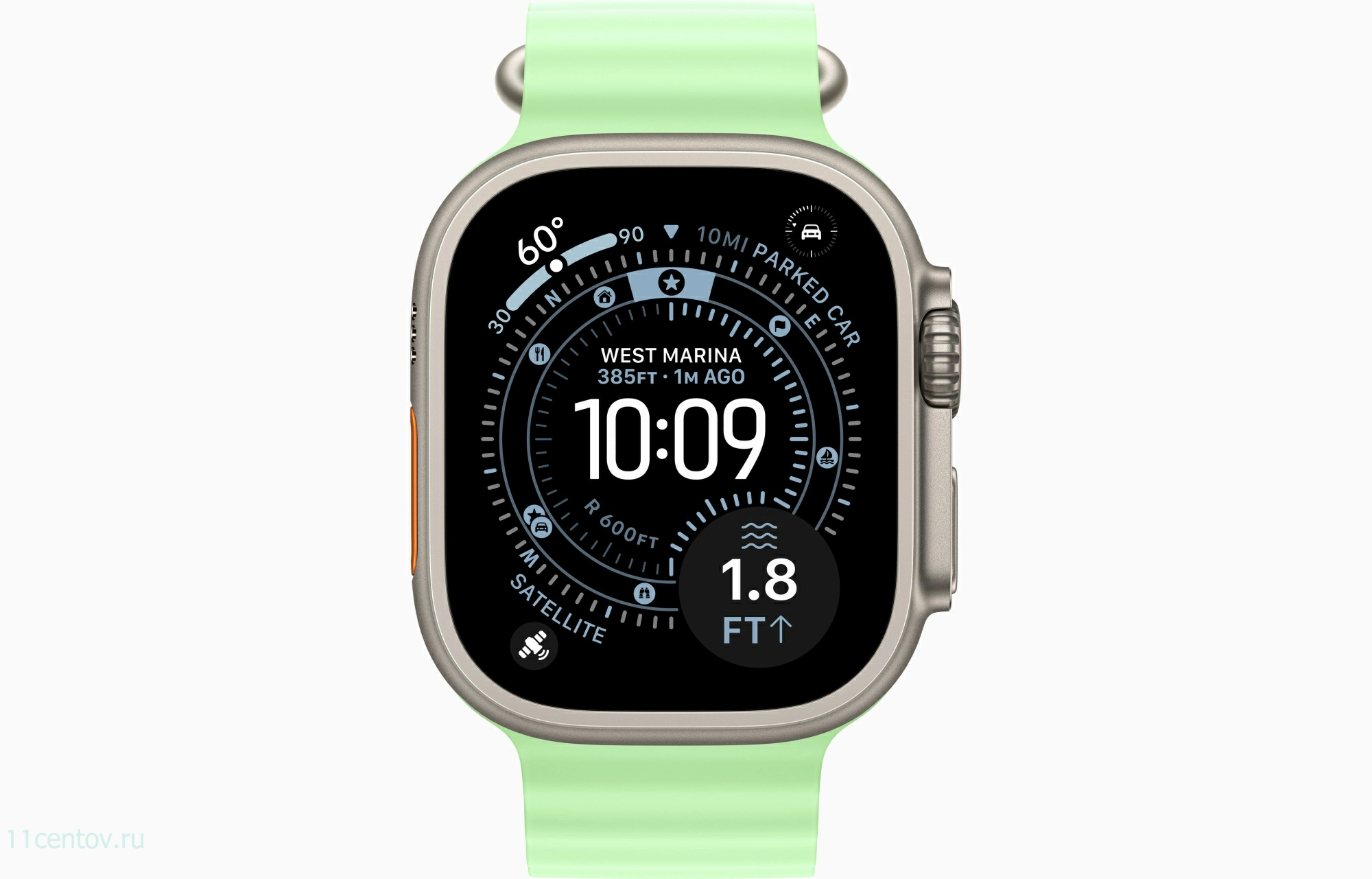 Картинка Apple Watch Ultra 3 Natural Titanium Case with Ocean Band Neon Green от интернет-магазина электроники «11 Центов»