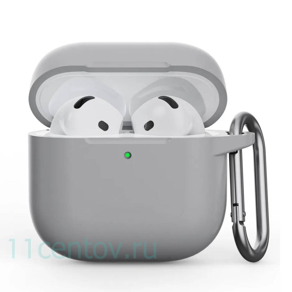 Картинка Силиконовый чехол c карабином для AirPods 4 Серый от интернет-магазина электроники «11 Центов»