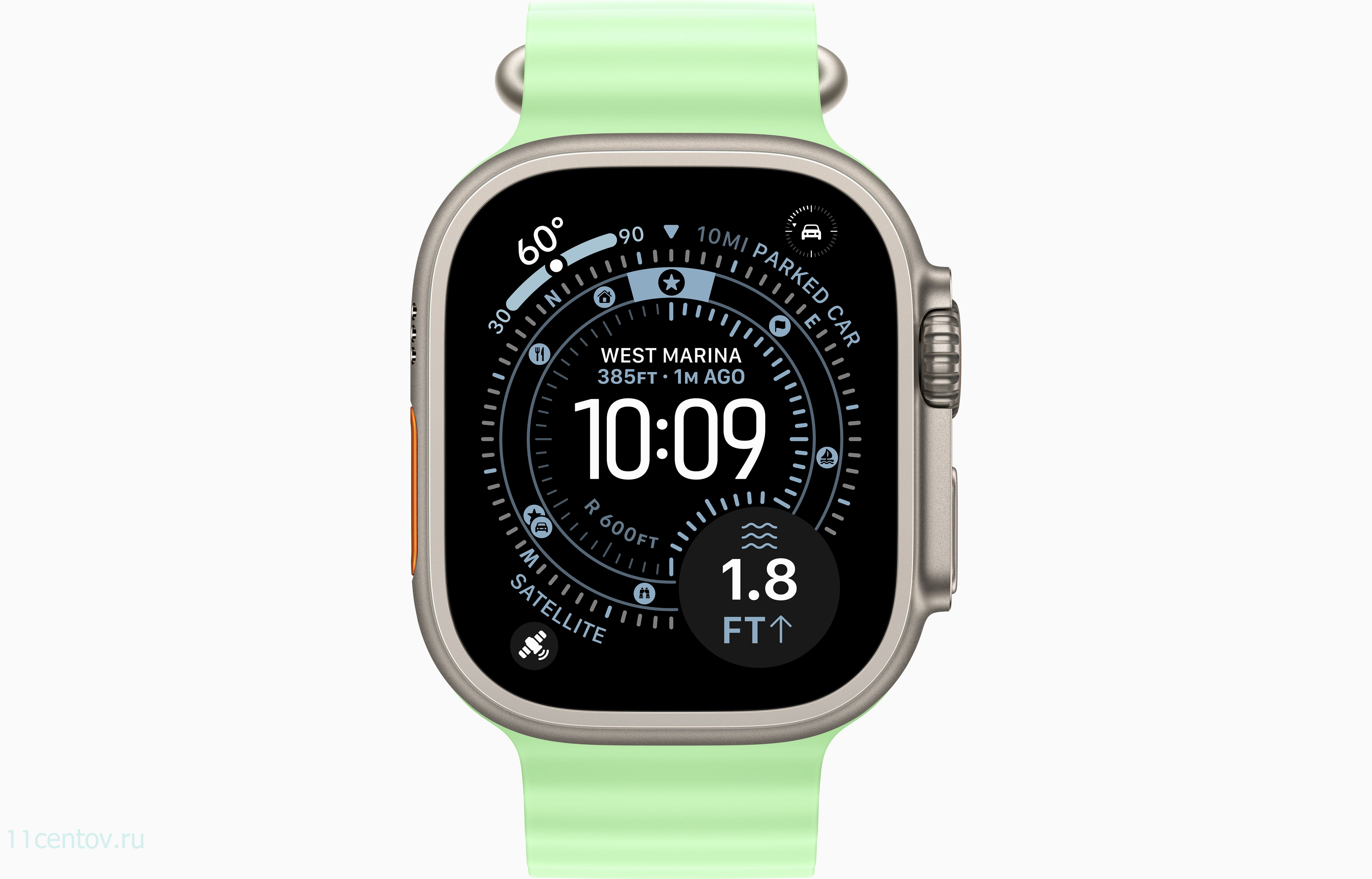 Картинка Apple Watch Ultra 3 Natural Titanium Case with Ocean Band Neon Green от интернет-магазина электроники «11 Центов»
