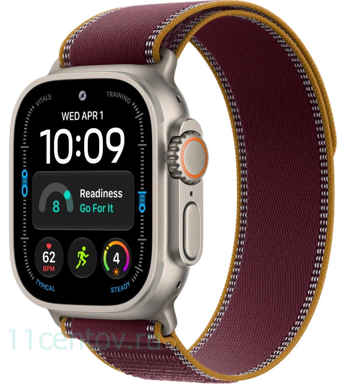Картинка Apple Watch Ultra 4 Natural Titanium Case with Burgundy Trail Loop S/M от интернет-магазина электроники «11 Центов»