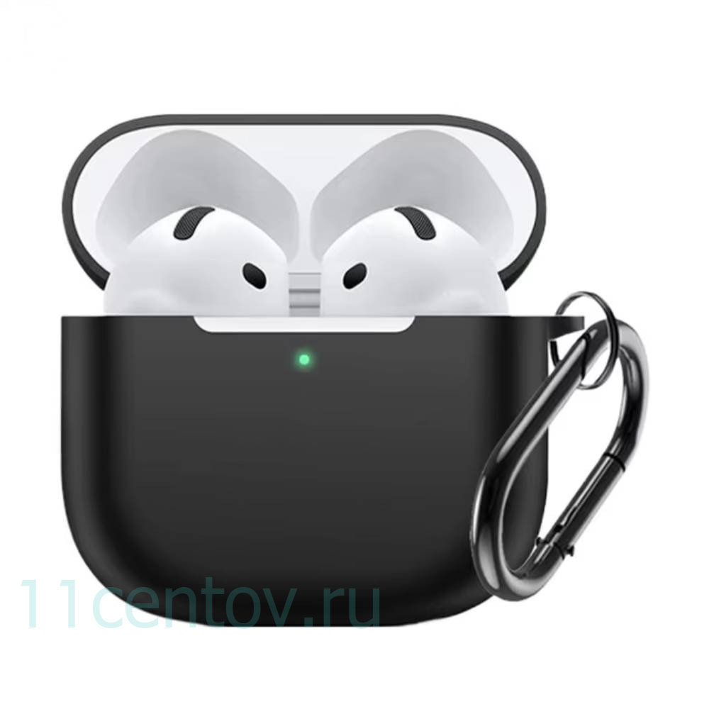 Картинка Силиконовый чехол c карабином для AirPods 4 Черный от интернет-магазина электроники «11 Центов»