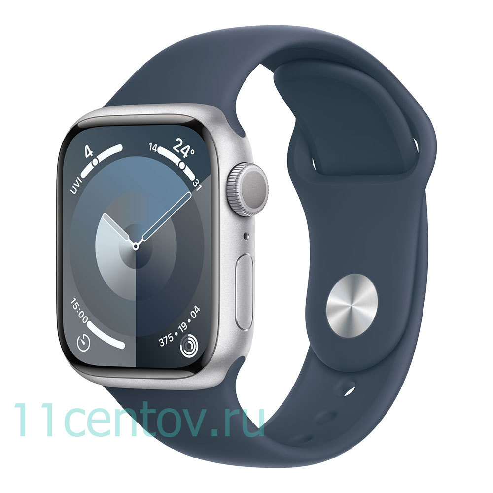 Картинка Apple Watch Series 9 GPS 45mm Silver Aluminum Case with Storm Blue Sport Band S/M от интернет-магазина электроники «11 Центов»