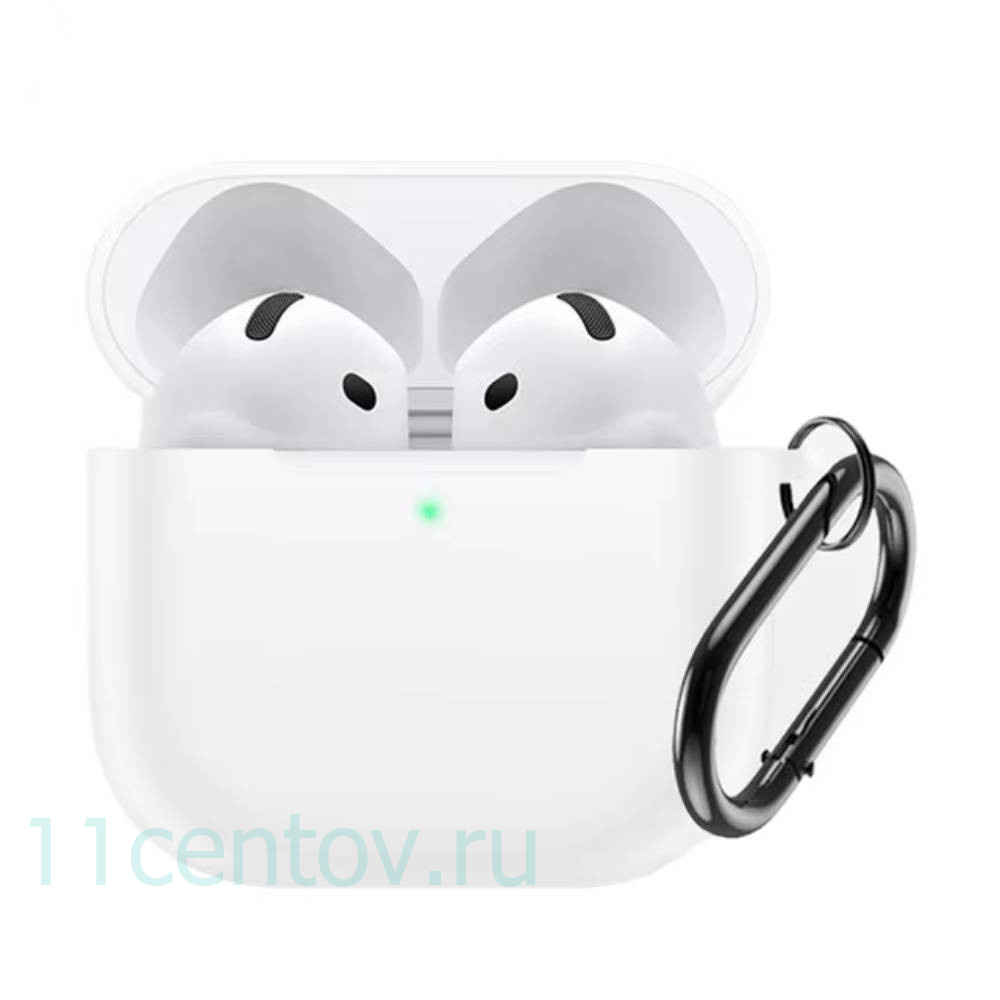 Картинка Силиконовый чехол c карабином для AirPods 4 Белый от интернет-магазина электроники «11 Центов»